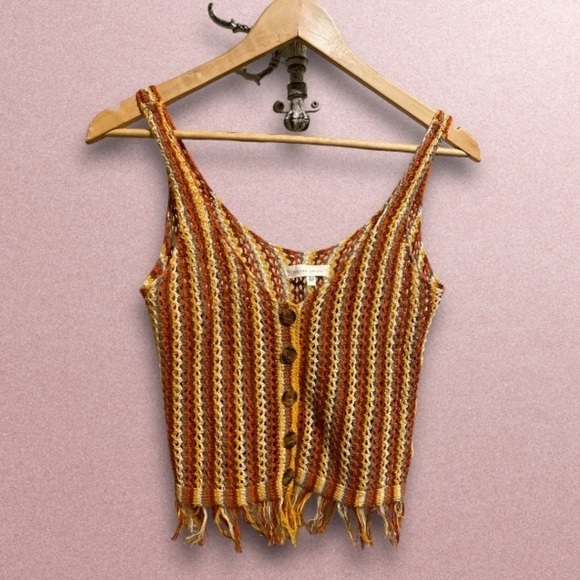 crochet tank top boho hippie xs fringe - Picture 1 of 8